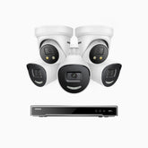 H800X - 4K 8 Channel PoE Security System with 3 Bullet & 2 Turret Cameras, 1/1.8'' BSI Sensor, f/1.6 Aperture (0.003 Lux), Siren & Strobe Alarm,Two-Way Audio, Human & Vehicle Detection, Perimeter Protection, Works with Alexa, All-Metal Housing